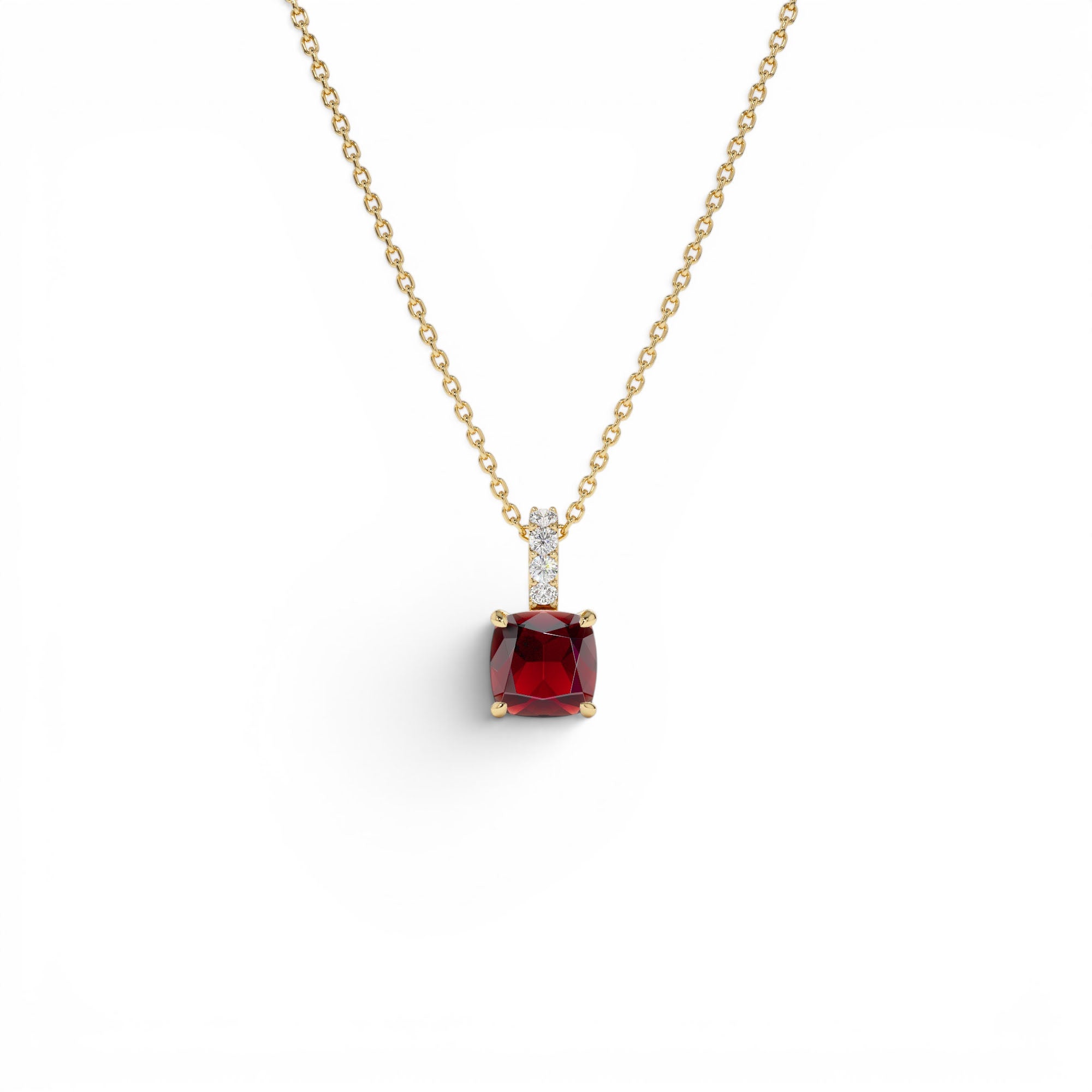 14K Cushion Cut Garnet with Diamond Bail by Orlina Fine
