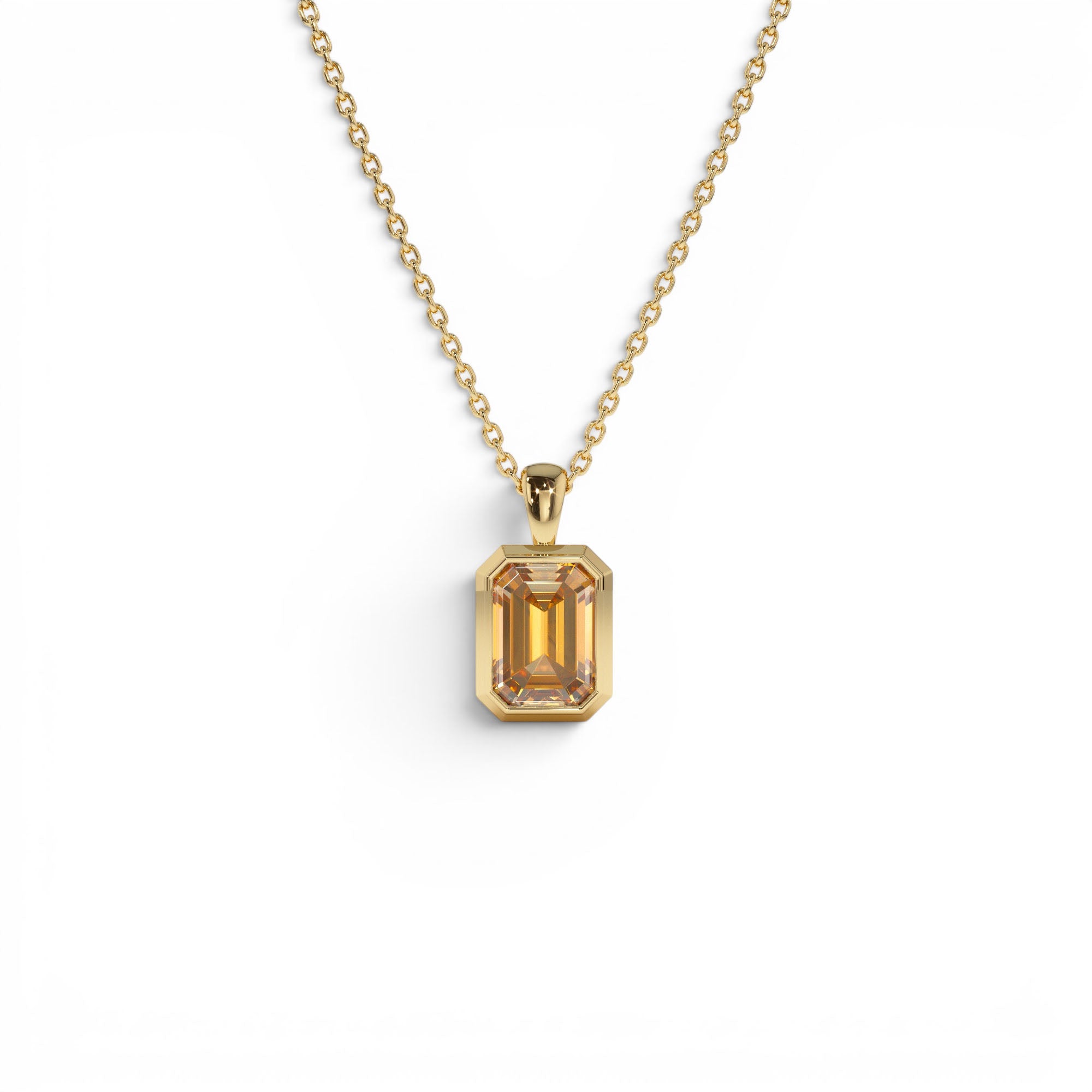 14K Emerald Cut Citrine Vertical Bezel Setting Pendant by Orlina Fine