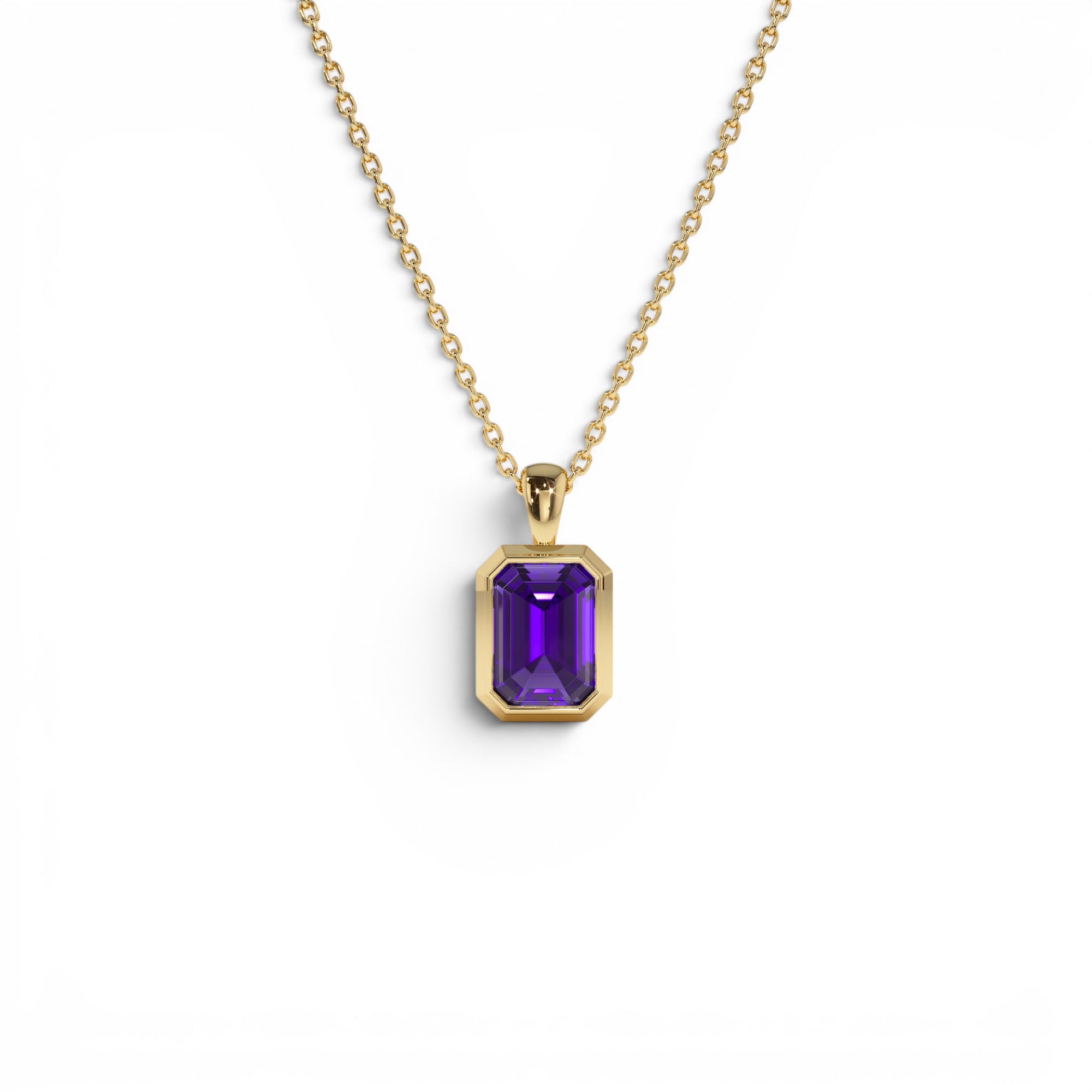 14K Emerald Cut Amethyst Vertical Bezel Setting Pendant by Orlina Fine