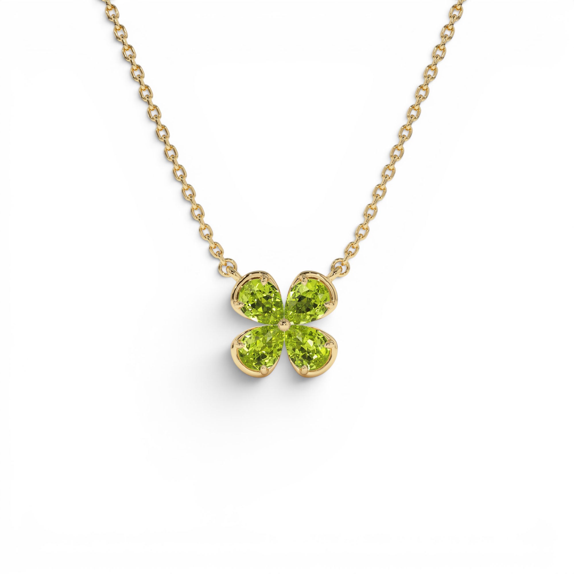 14K Four Leaf Peridot Clover Necklace by Orlina Fine