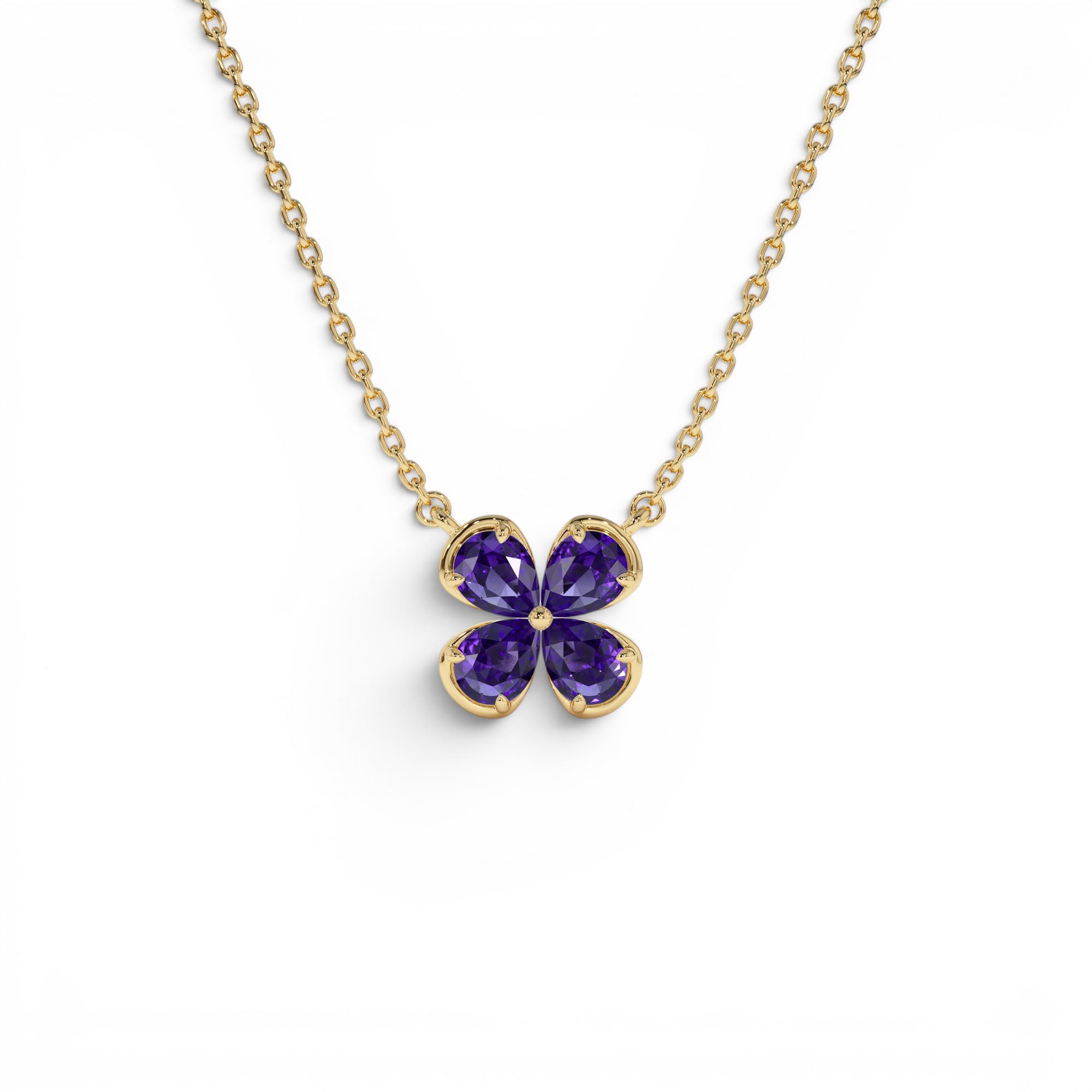 14K Four Leaf Amethyst Clover Necklace by Orlina Fine