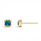 14K Asscher Cut London Blue Topaz Stud Earrings - view 2