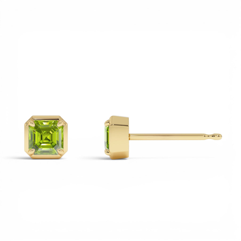 14K Asscher Cut Peridot Stud Earrings - view 2