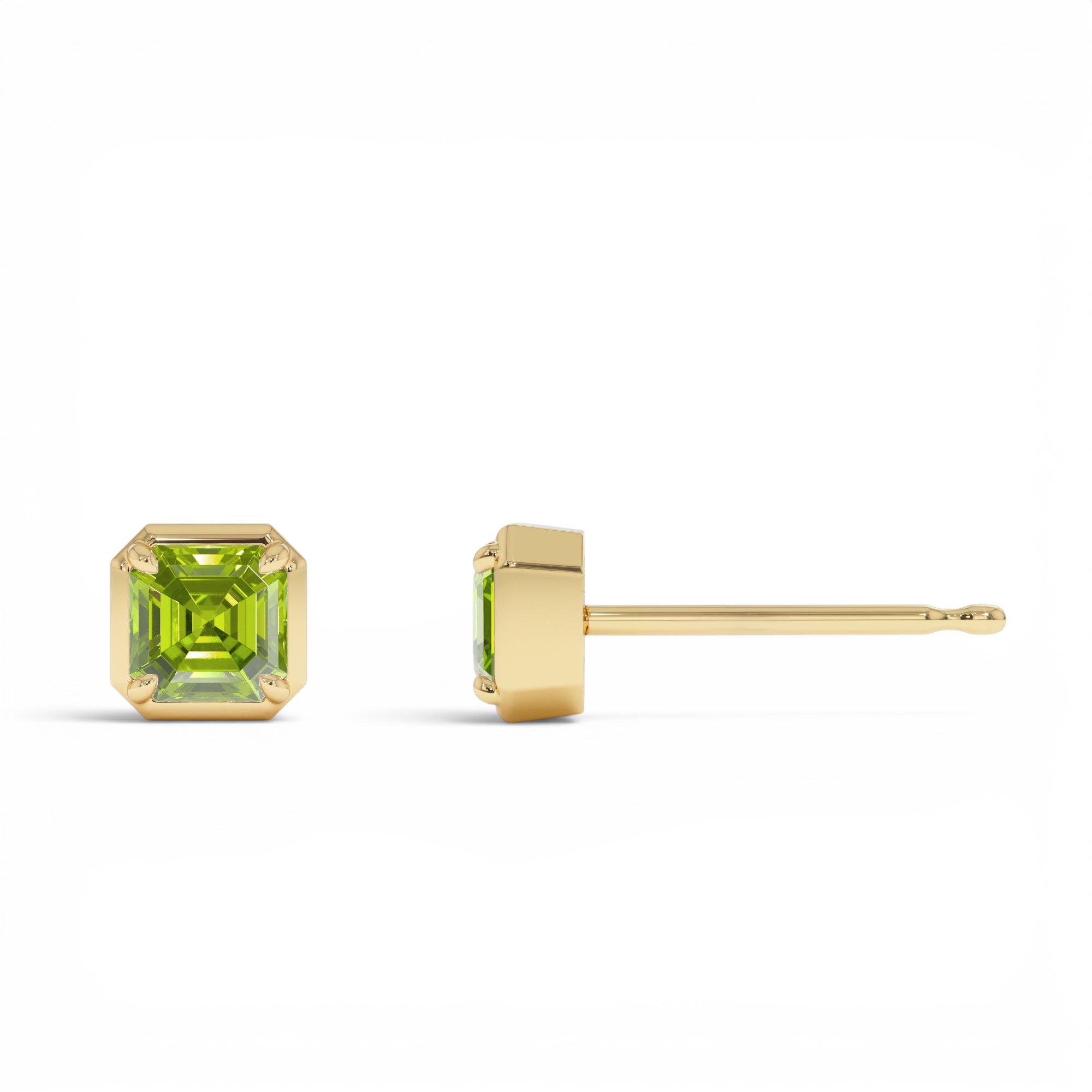 14K Asscher Cut Peridot Stud Earrings - view 2