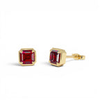 14K Asscher Cut Garnet Stud Earrings by Orlina Fine