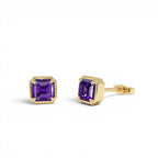 14K Asscher Cut Amethyst Stud Earrings by Orlina Fine