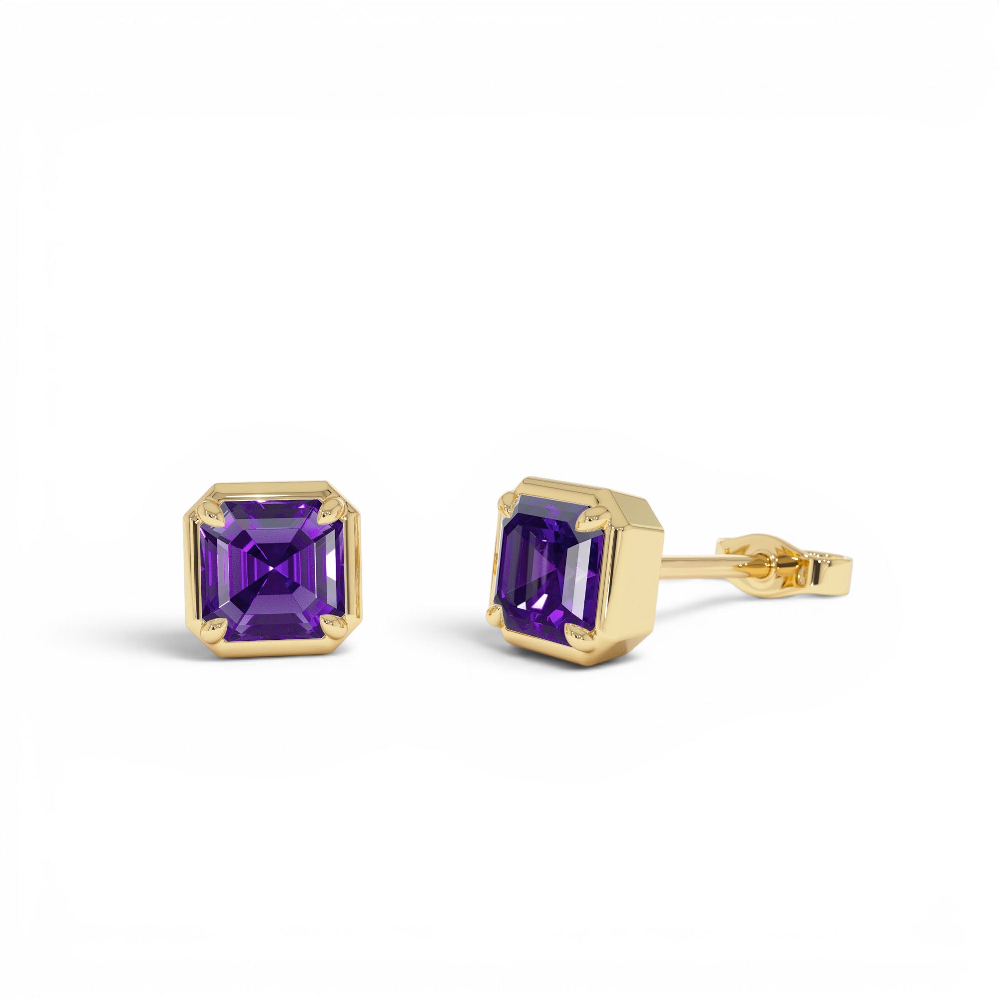 14K Asscher Cut Amethyst Stud Earrings by Orlina Fine