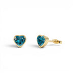 14K Heart Shaped London Blue Topaz Stud Earrings by Orlina Fine