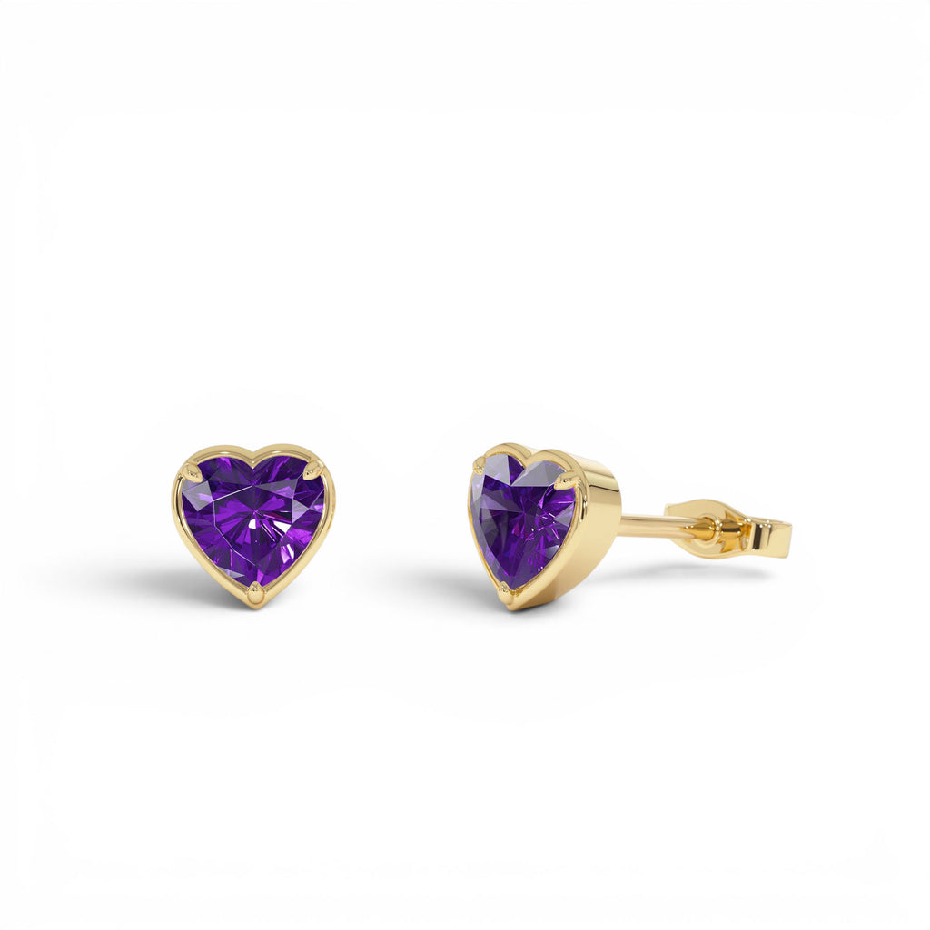 14K Heart Shaped Amethyst Stud Earrings by Orlina Fine