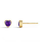 14K Heart Shaped Amethyst Stud Earrings - view 2