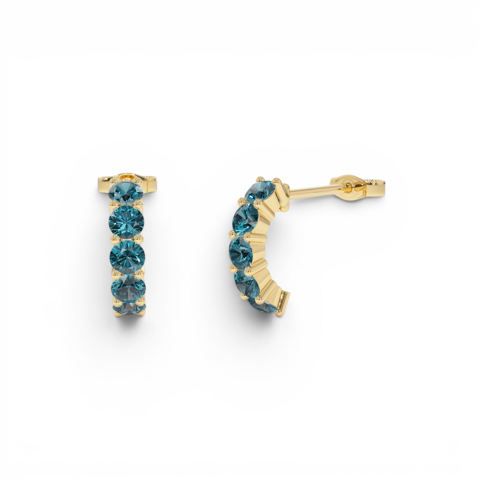 14K Prong Set London Blue Topaz Half Hoops by Orlina Fine