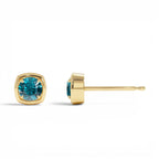 14K Cushion Shaped Round London Blue Topaz Stud Earrings - view 2