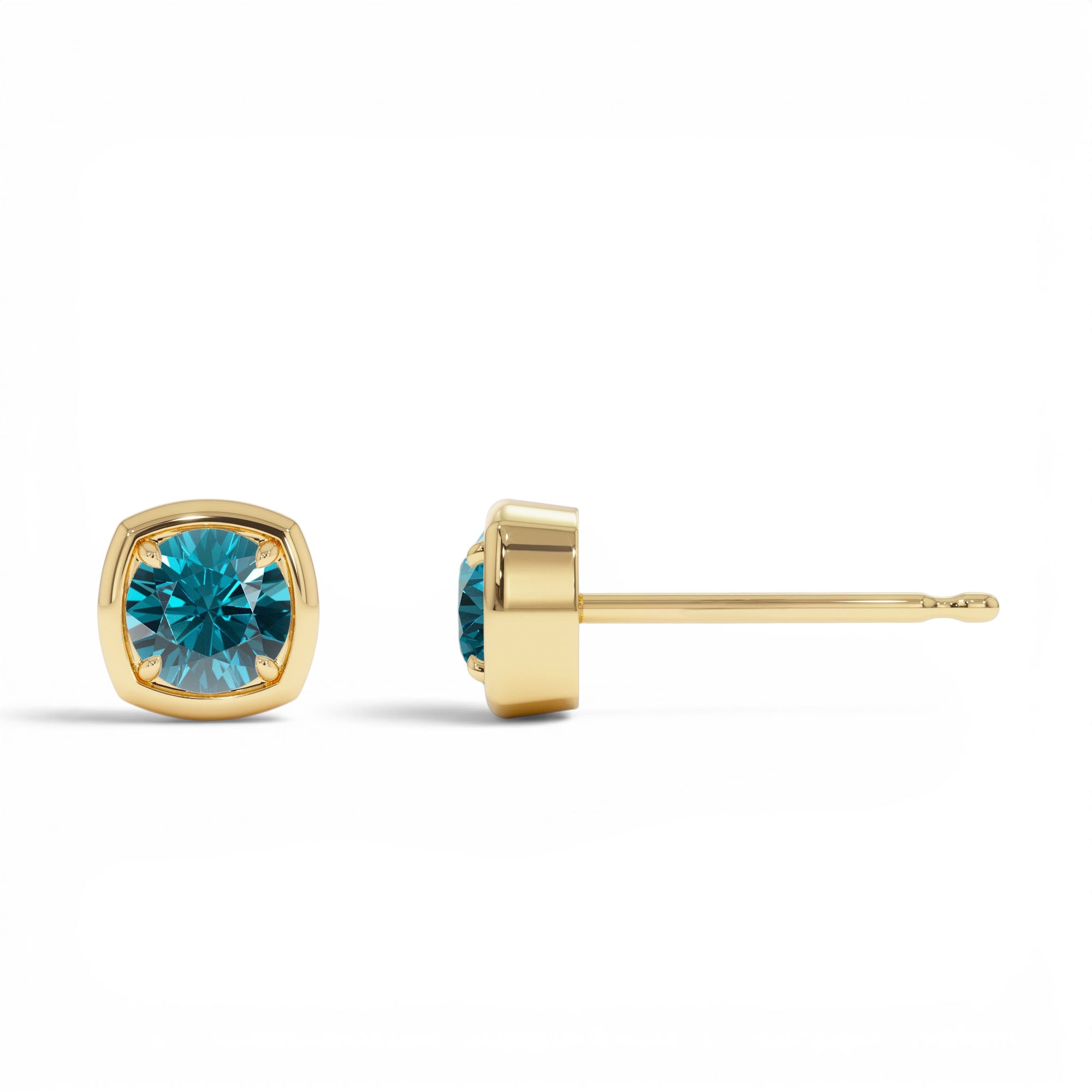 14K Cushion Shaped Round London Blue Topaz Stud Earrings - view 2