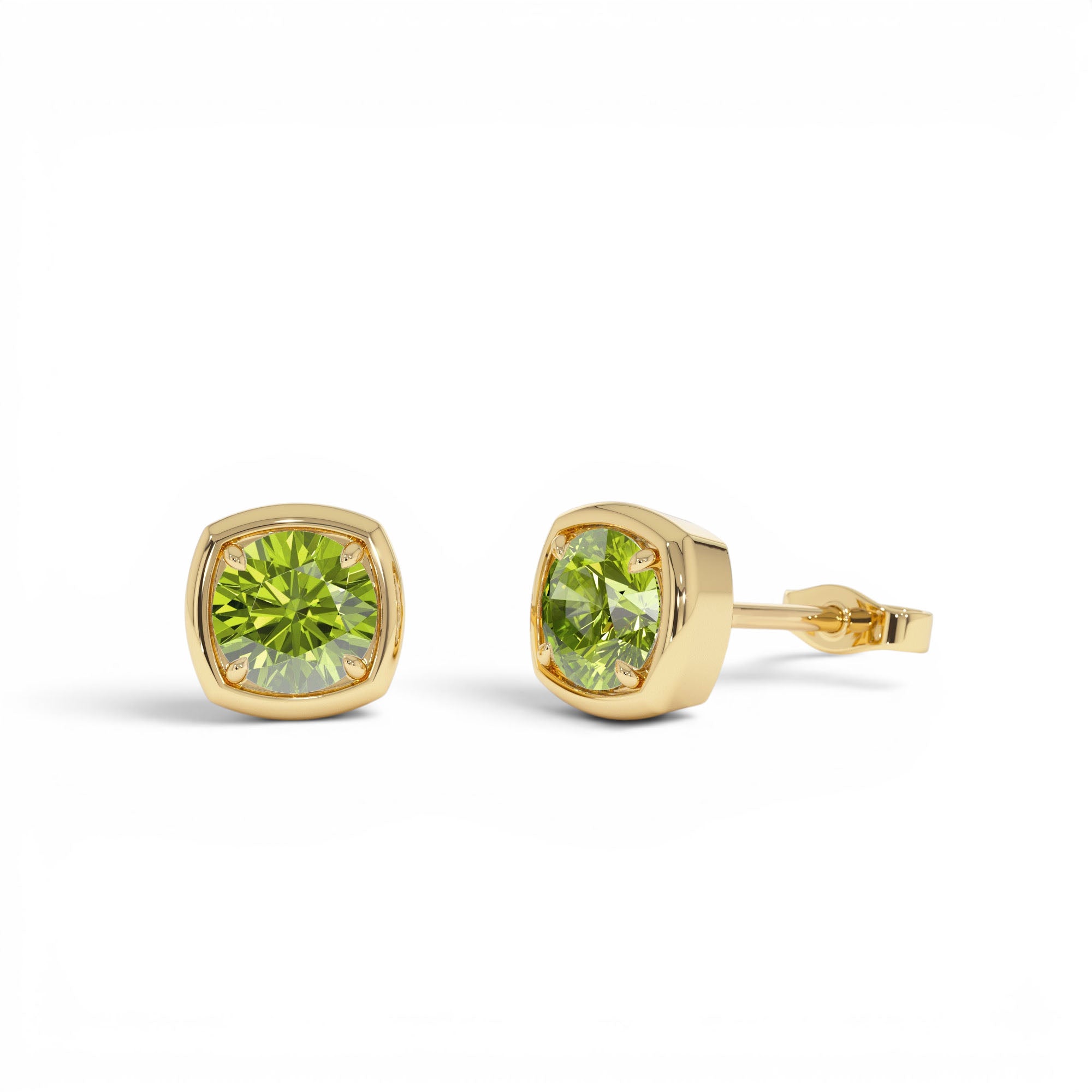 14K Cushion Shaped Round Peridot Stud Earrings by Orlina Fine