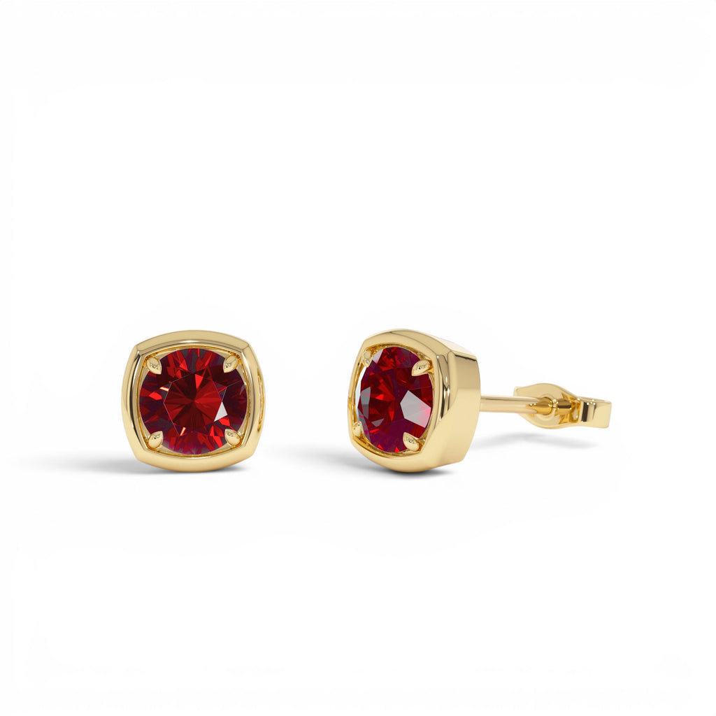 14K Cushion Shaped Round Garnet Stud Earrings by Orlina Fine