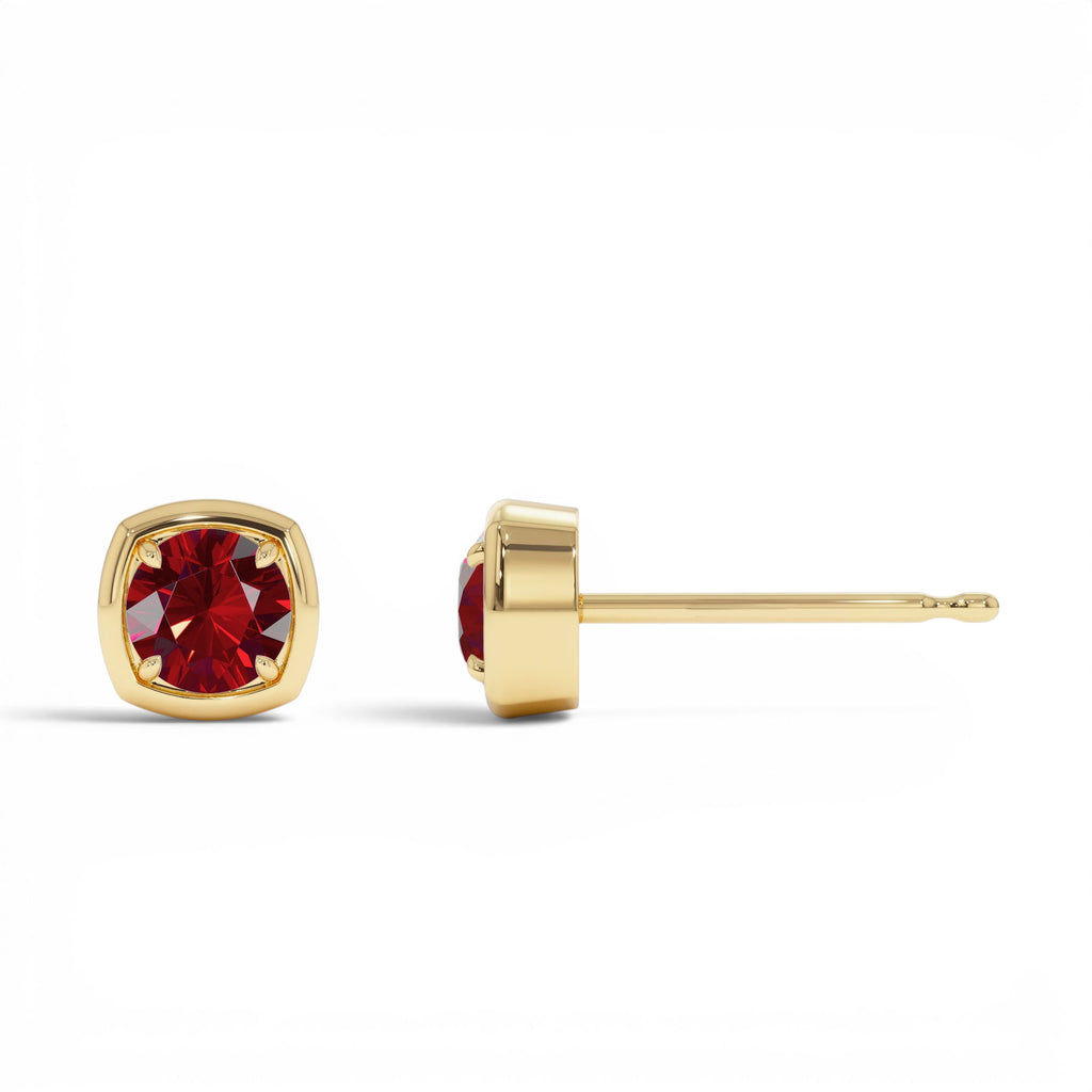 14K Cushion Shaped Round Garnet Stud Earrings - view 2