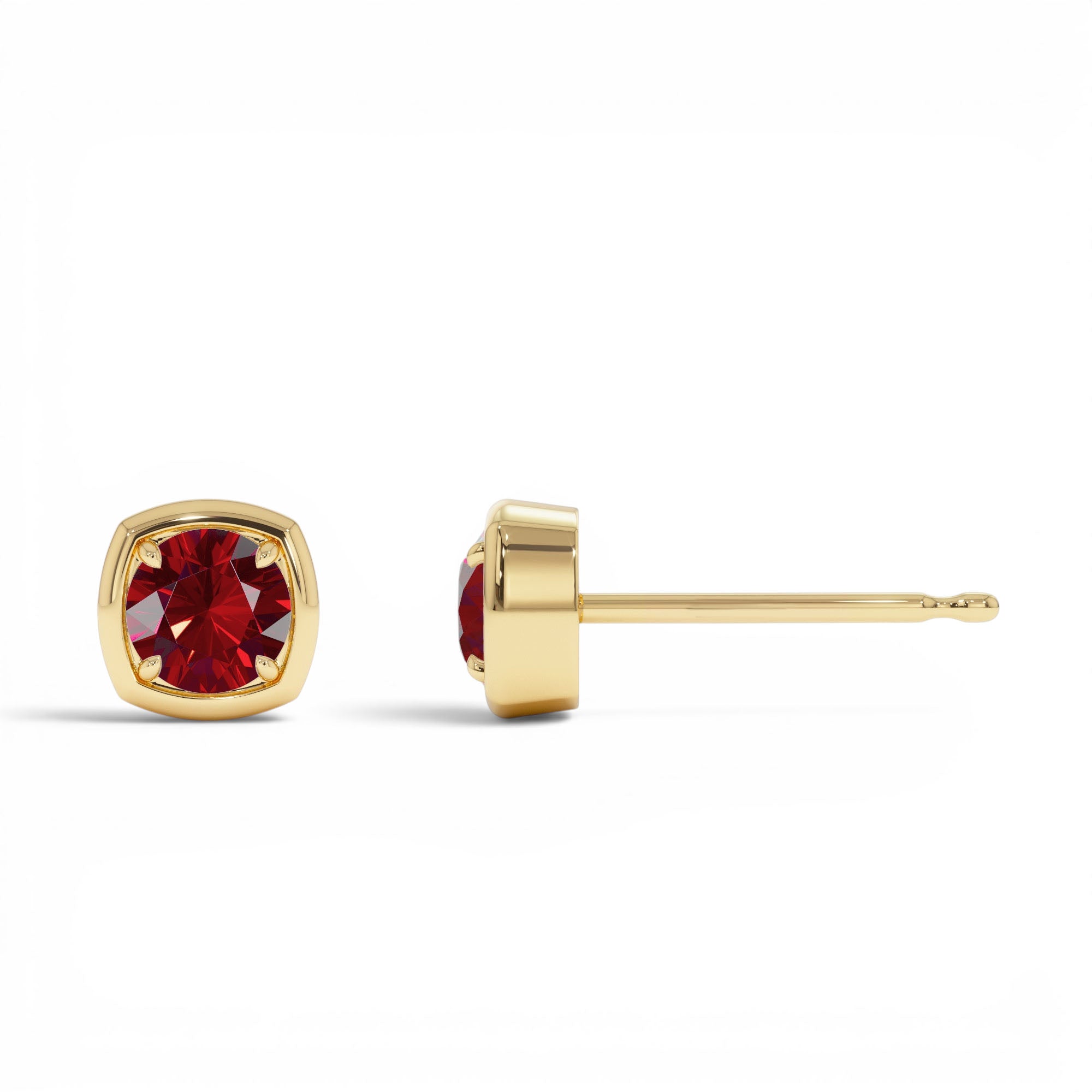 14K Cushion Shaped Round Garnet Stud Earrings - view 2