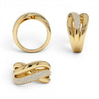 14k Gold Triple Band Crossover Diamond Statement Ring - view 5