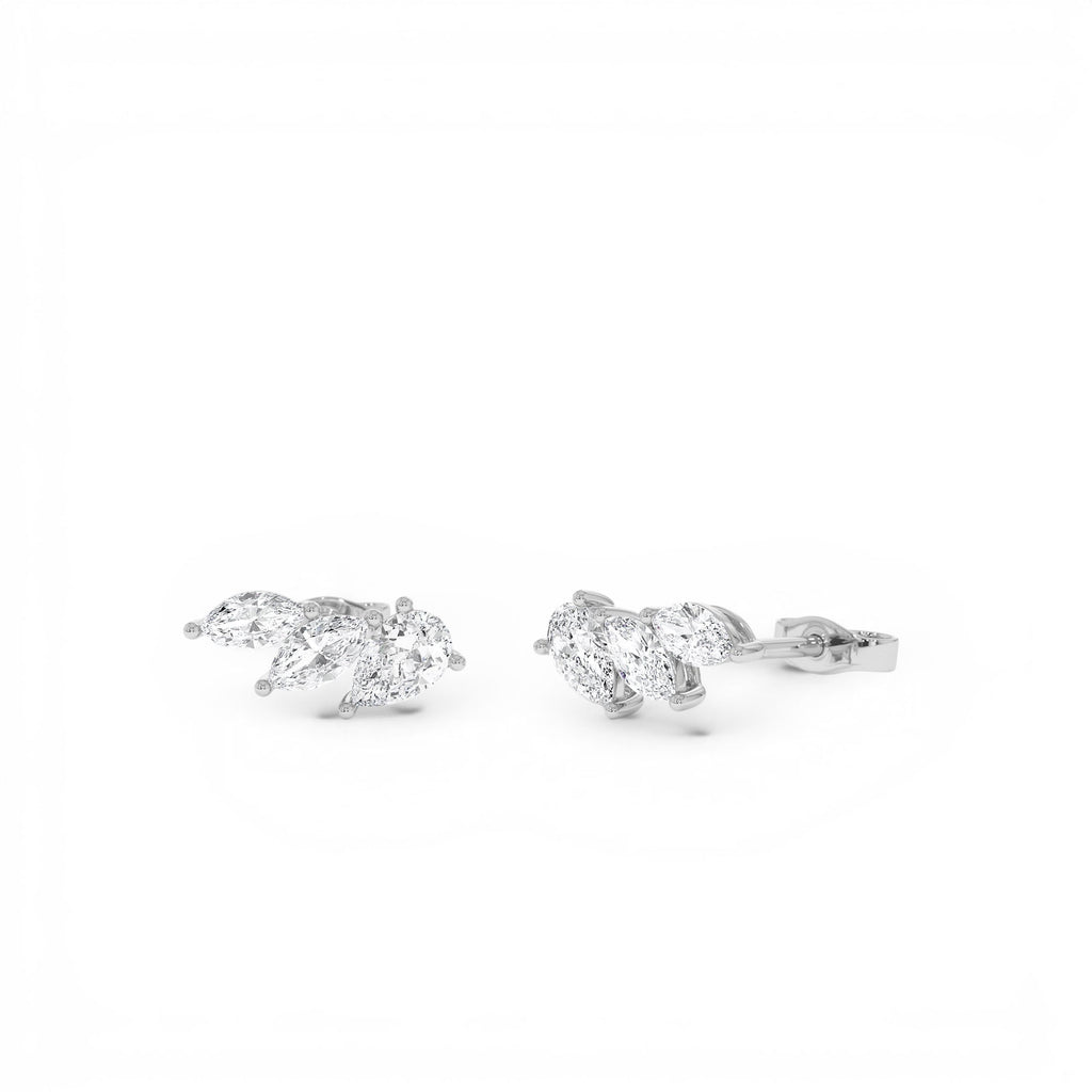 1.00 CTW 14K Prong Setting Lab Grown Mixed Shape Triple Cluster Stud Earrings - view 2
