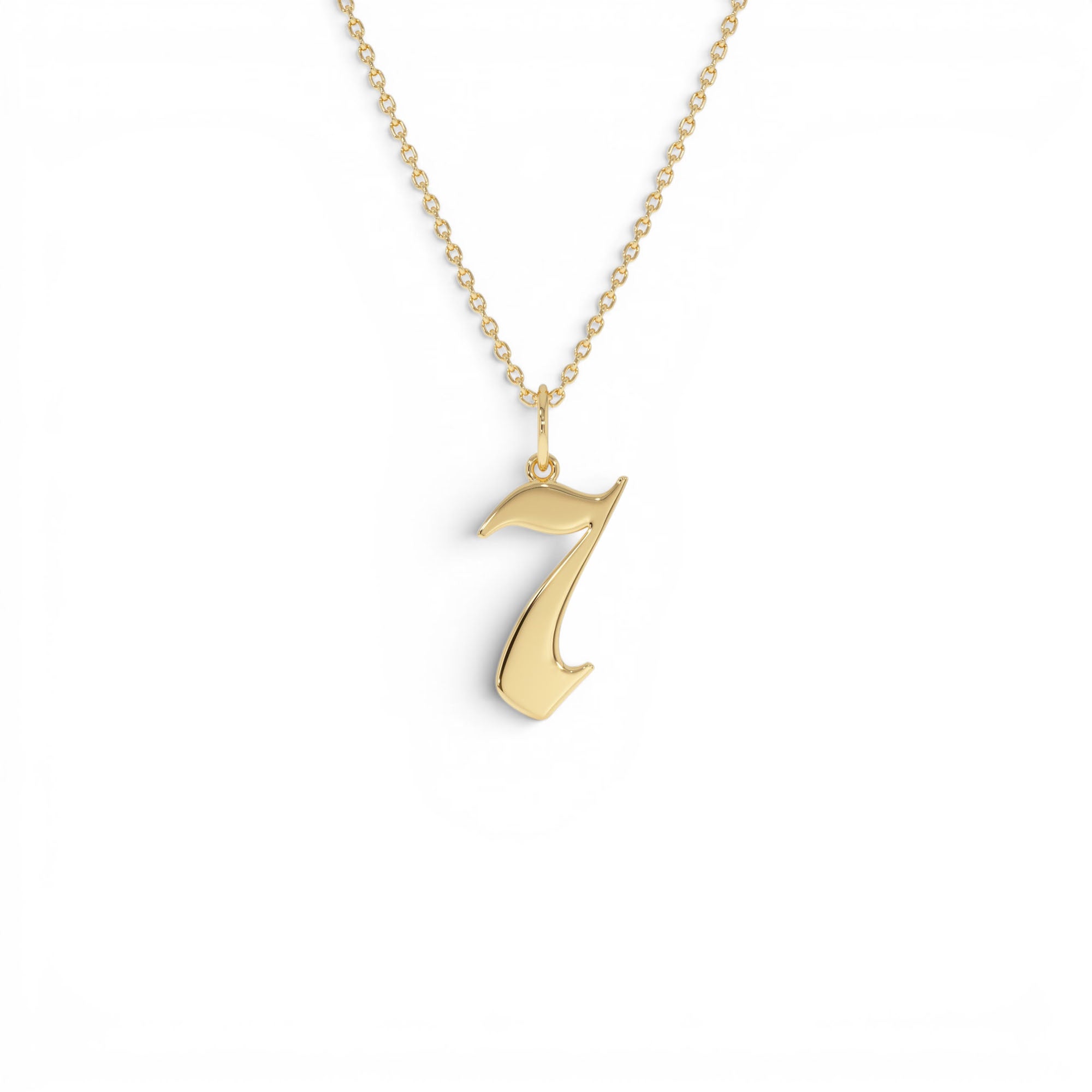 14K Gothic Number Pendant Necklace by Orlina Fine
