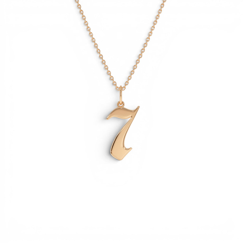 14K Gothic Number Pendant Necklace - view 5