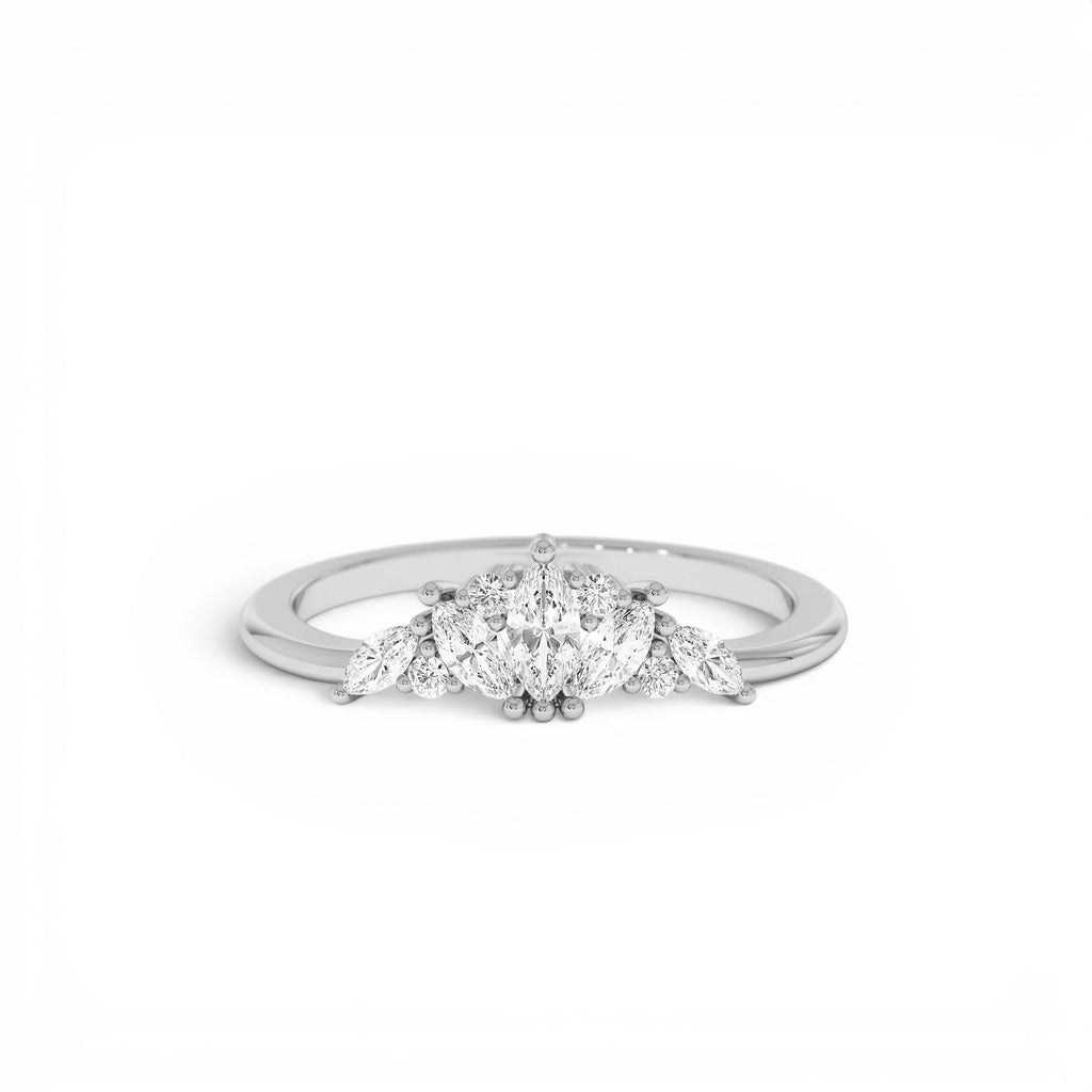 14K Dainty Marquise Diamond Stacking Ring - view 2