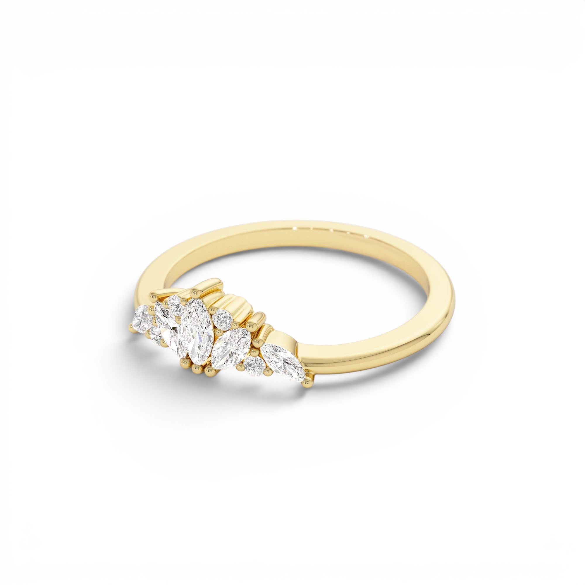 14K Dainty Marquise Diamond Stacking Ring - view 4