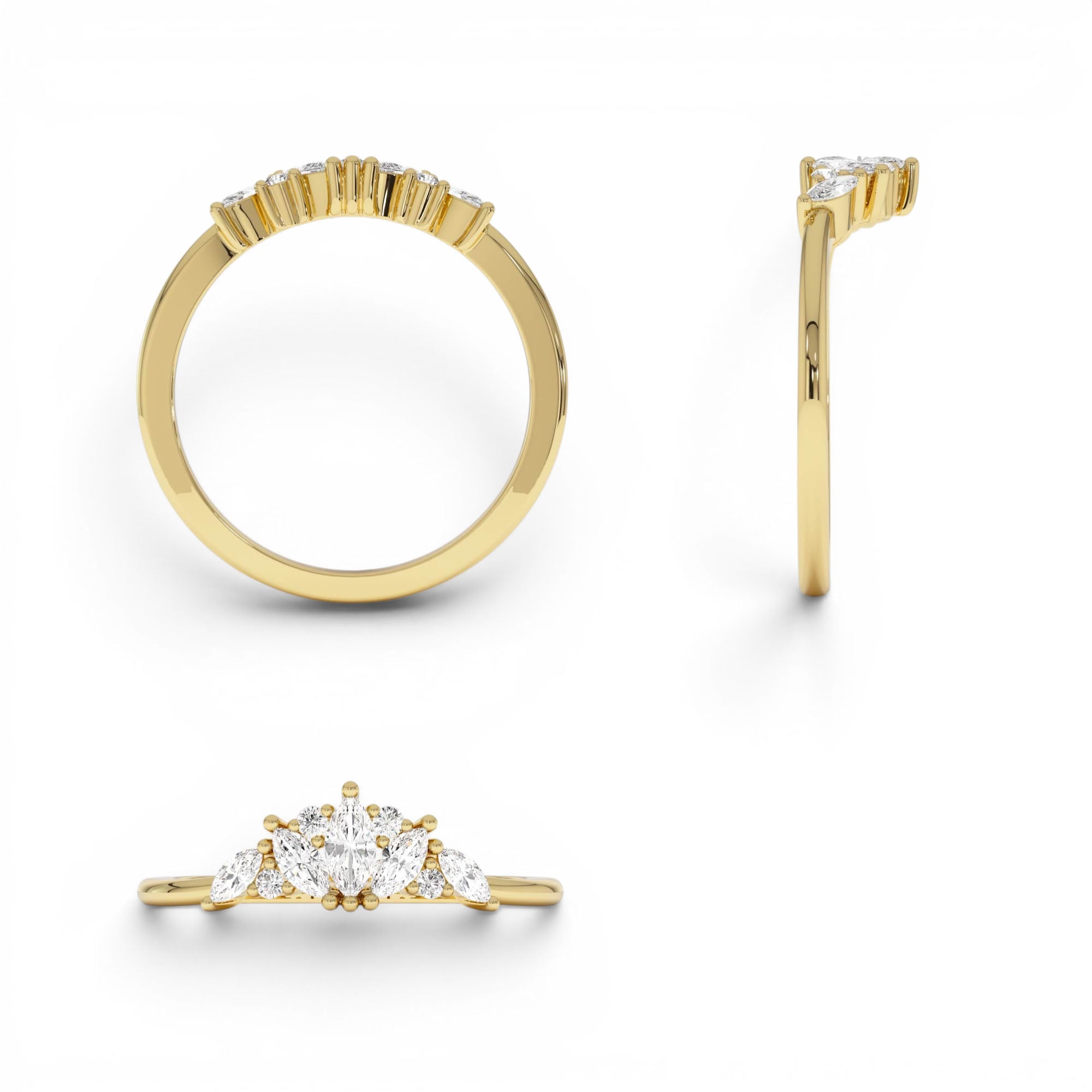14K Dainty Marquise Diamond Stacking Ring - view 5
