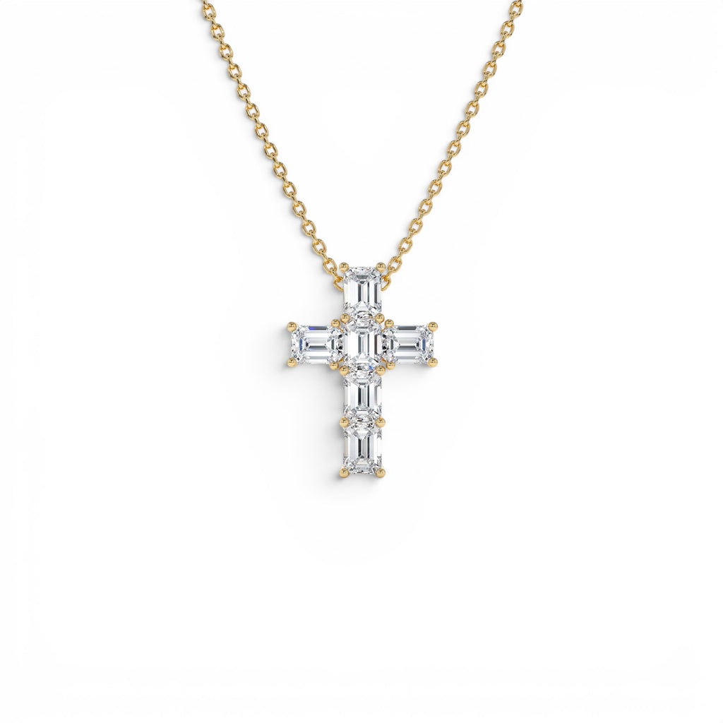 1.25 Ctw 14k Emerald Cut Lab Grown Diamond Cross Necklace by Orlina Fine