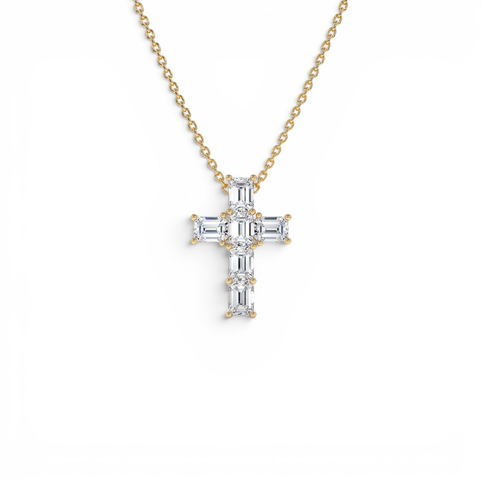 1.25 Ctw 14k Emerald Cut Lab Grown Diamond Cross Necklace by Orlina Fine