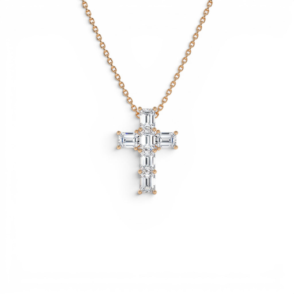 1.25 Ctw 14k Emerald Cut Lab Grown Diamond Cross Necklace - view 2