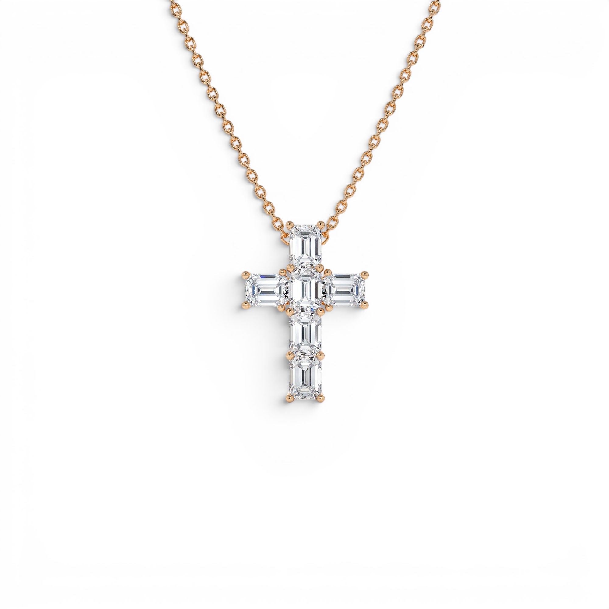 1.25 Ctw 14k Emerald Cut Lab Grown Diamond Cross Necklace - view 2