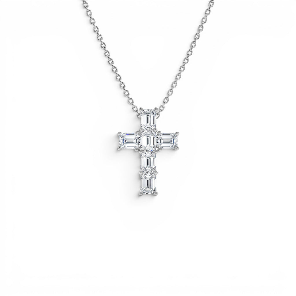 1.25 CTW 14K Emerald Cut Lab Grown Diamond Cross Necklace - view 3