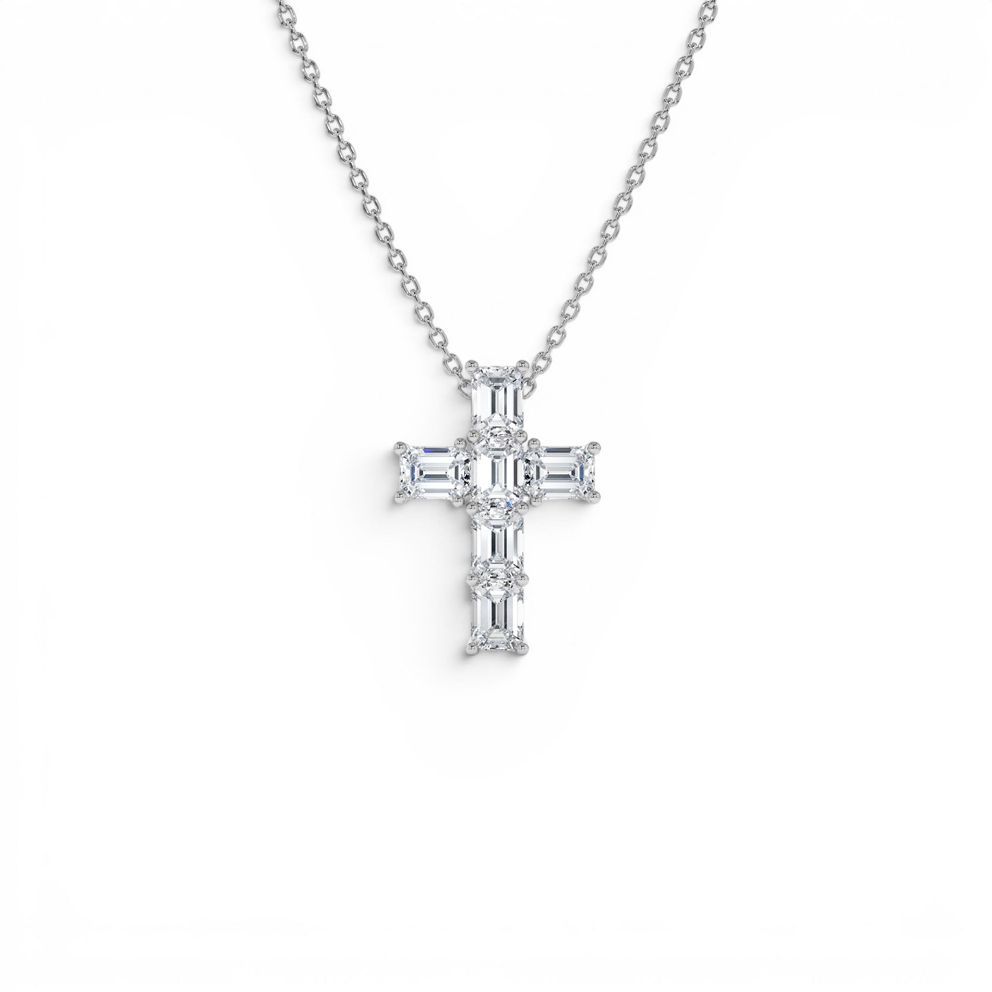 1.25 CTW 14K Emerald Cut Lab Grown Diamond Cross Necklace - view 3