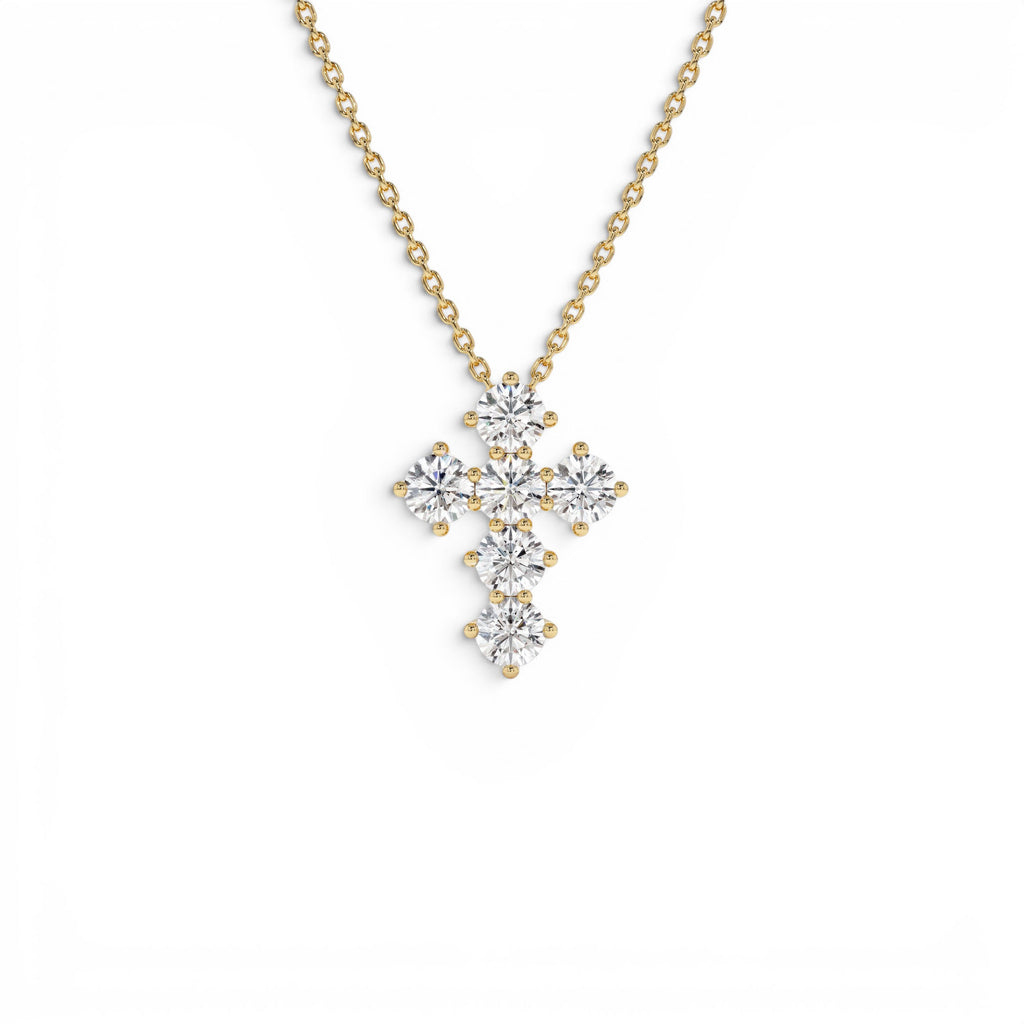 14k 0.99 Ctw Round Brilliant Lab Grown Diamond Cross Necklace by Orlina Fine