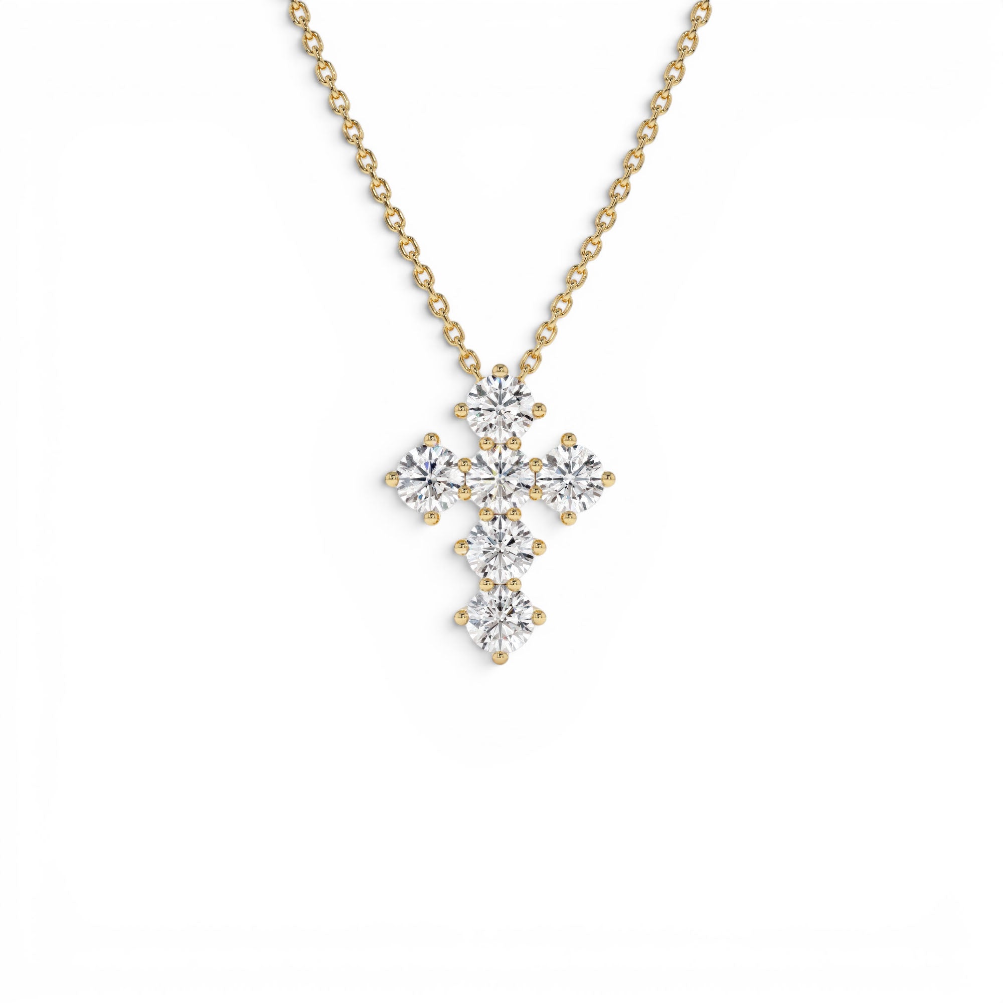 14K 0.99 CTW Round Brilliant Lab Grown Diamond Cross Necklace by Orlina Fine
