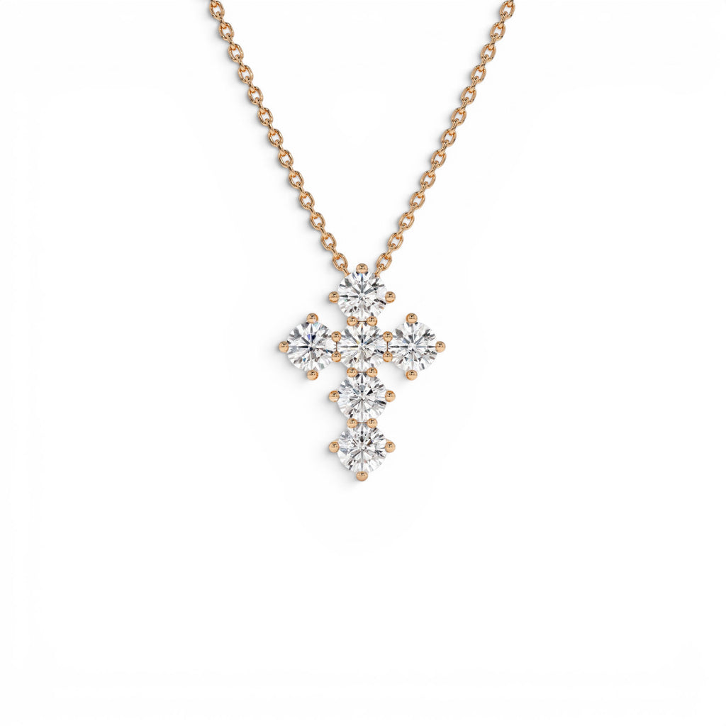 14k 0.99 Ctw Round Brilliant Lab Grown Diamond Cross Necklace - view 2