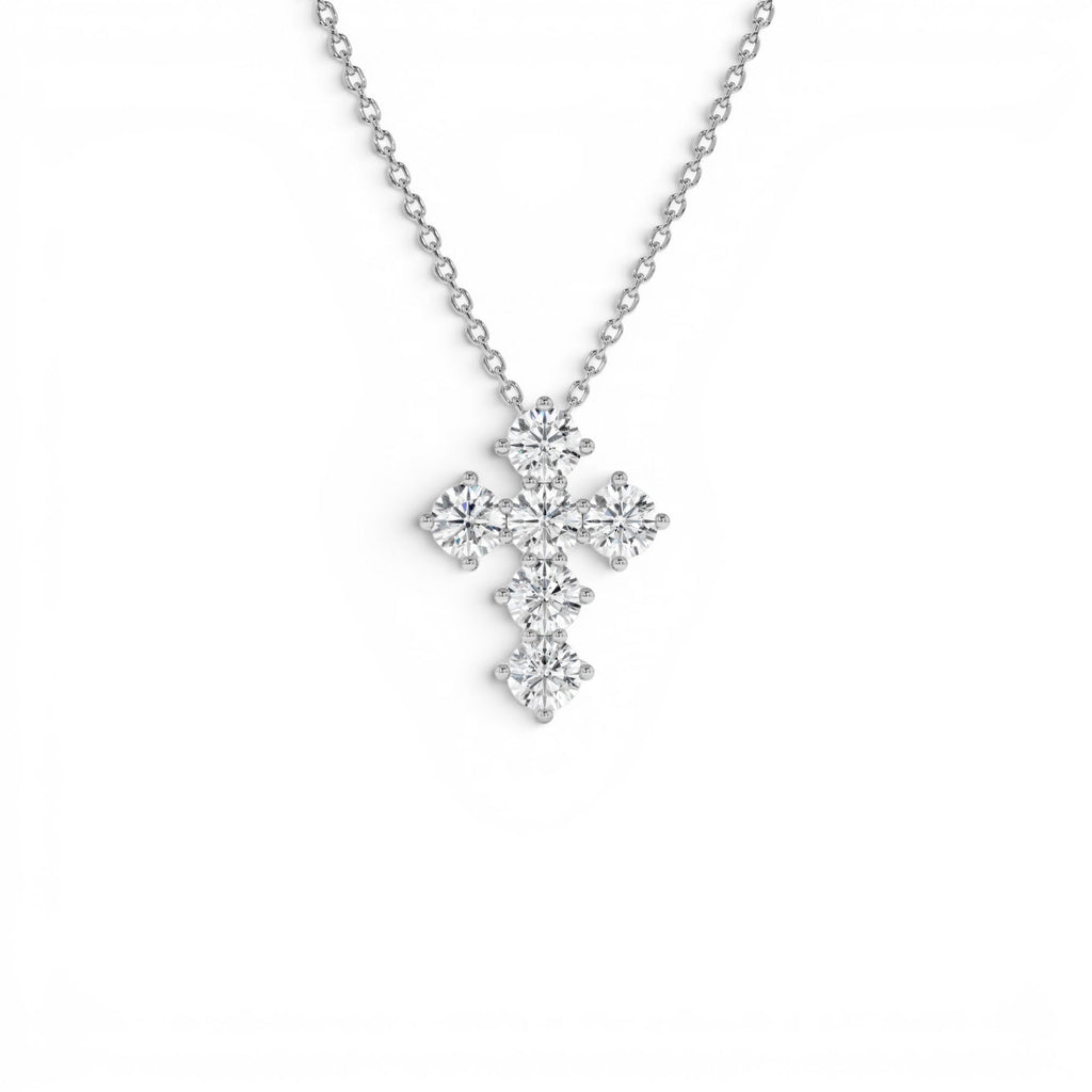 14K 0.99 CTW Round Brilliant Lab Grown Diamond Cross Necklace - view 3
