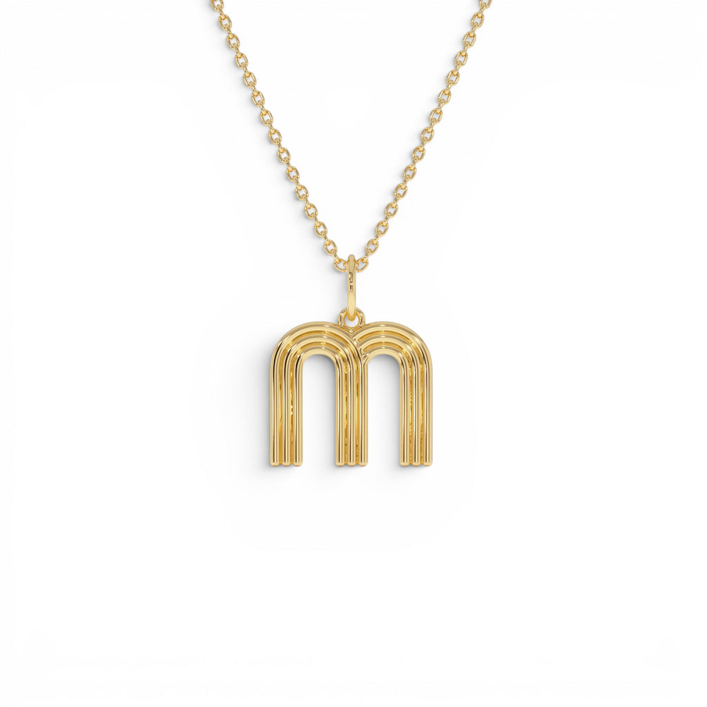 14K Triple Line Initial Necklace by Orlina Fine