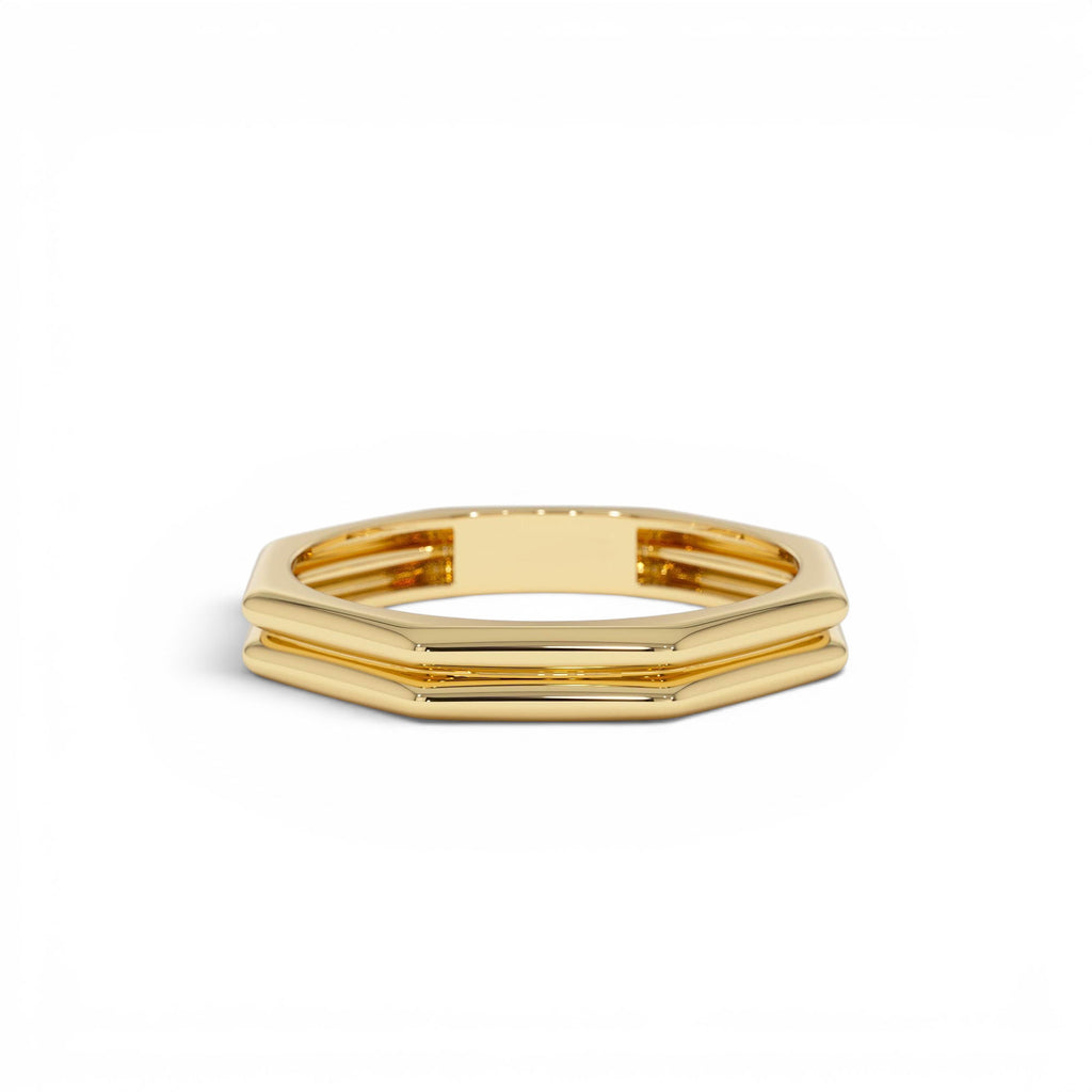 14K Octagon Double Band Ring by Orlina Fine