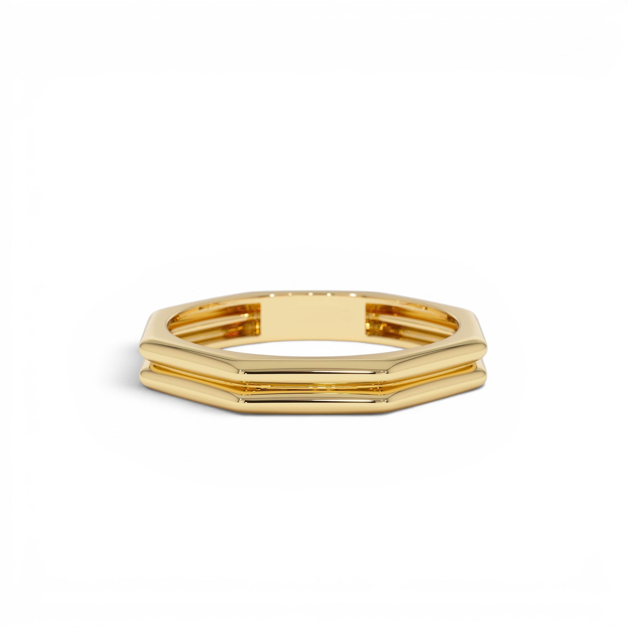 14K Octagon Double Band Ring by Orlina Fine