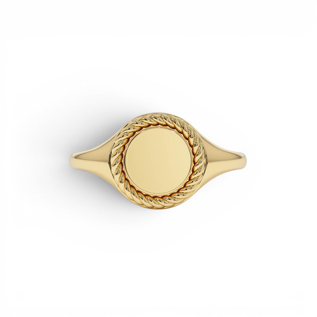 14K Rope Border Oval Signet Ring by Orlina Fine