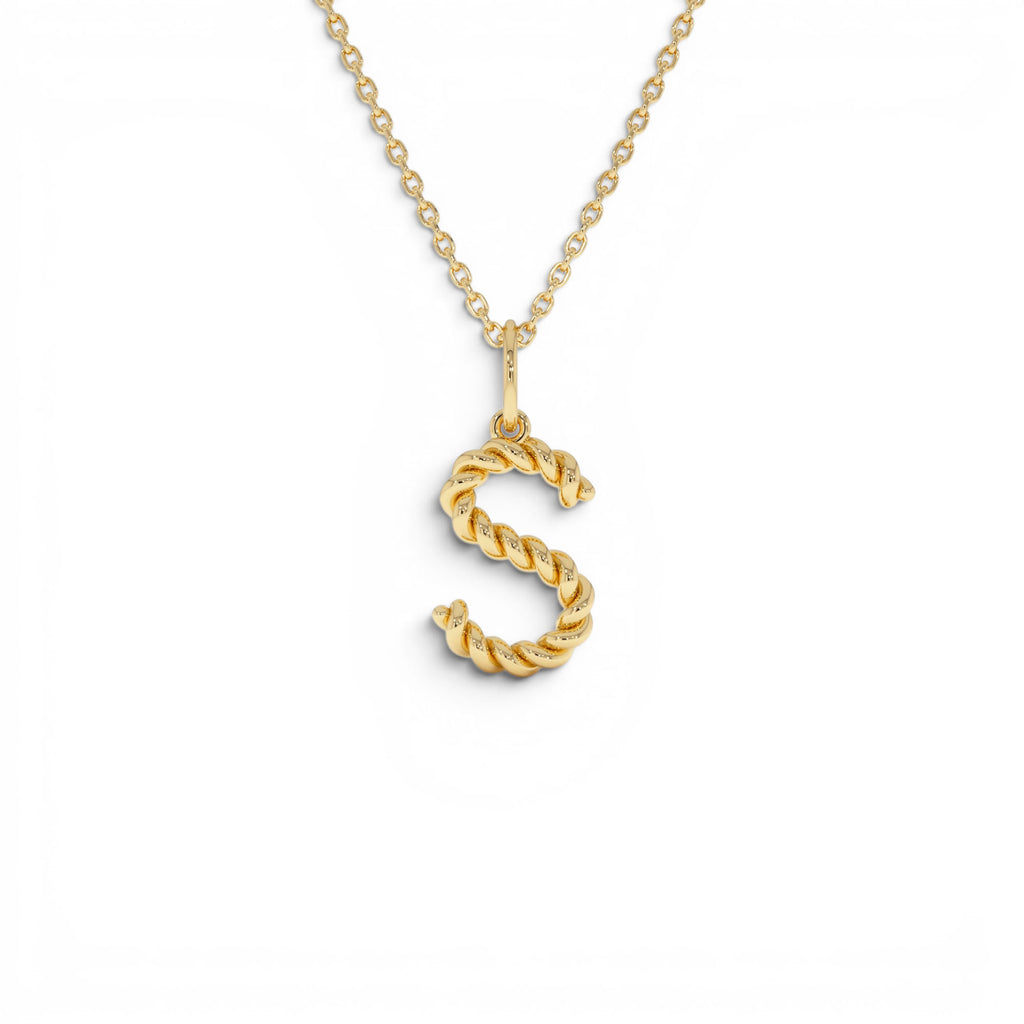 14K Rope Initial Pendant Necklace by Orlina Fine