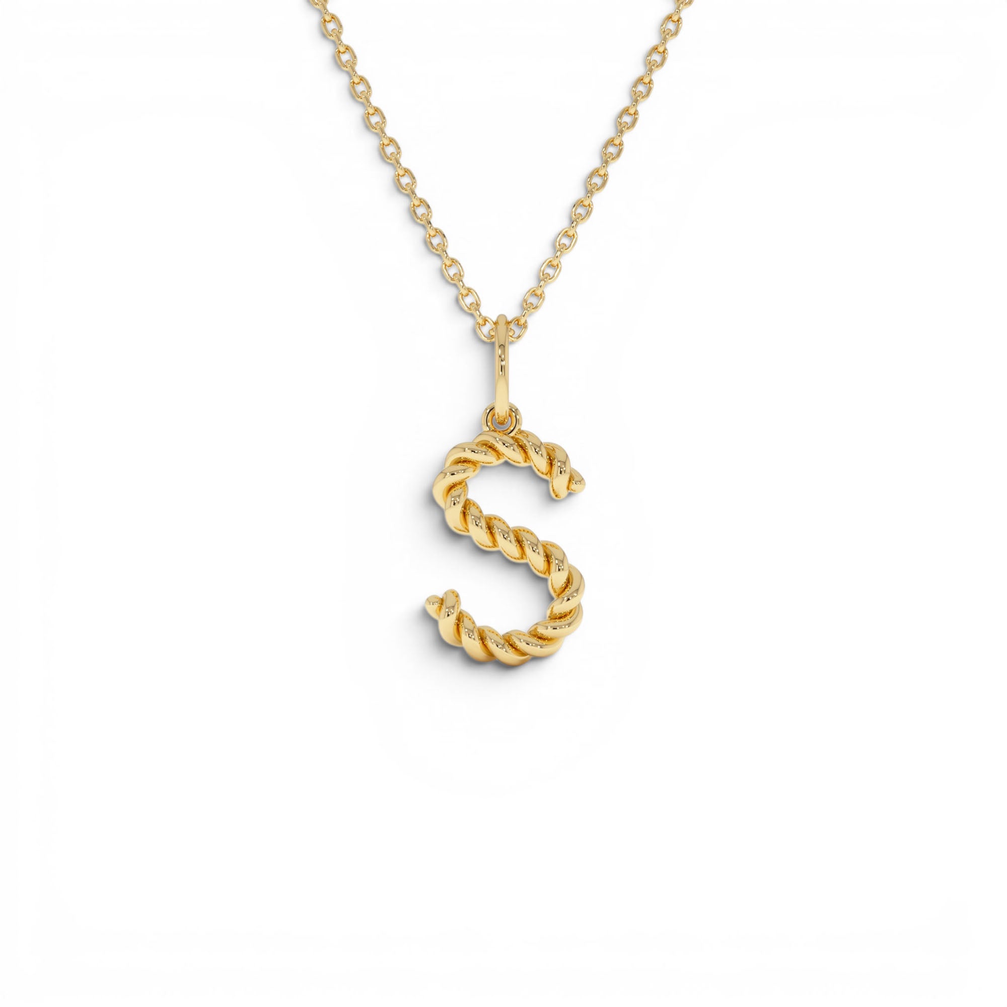14K Rope Initial Pendant Necklace by Orlina Fine