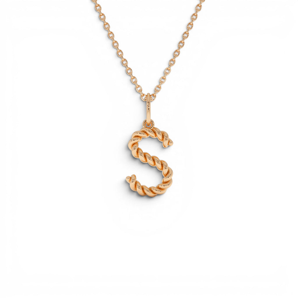 14K Rope Initial Pendant Necklace - view 2