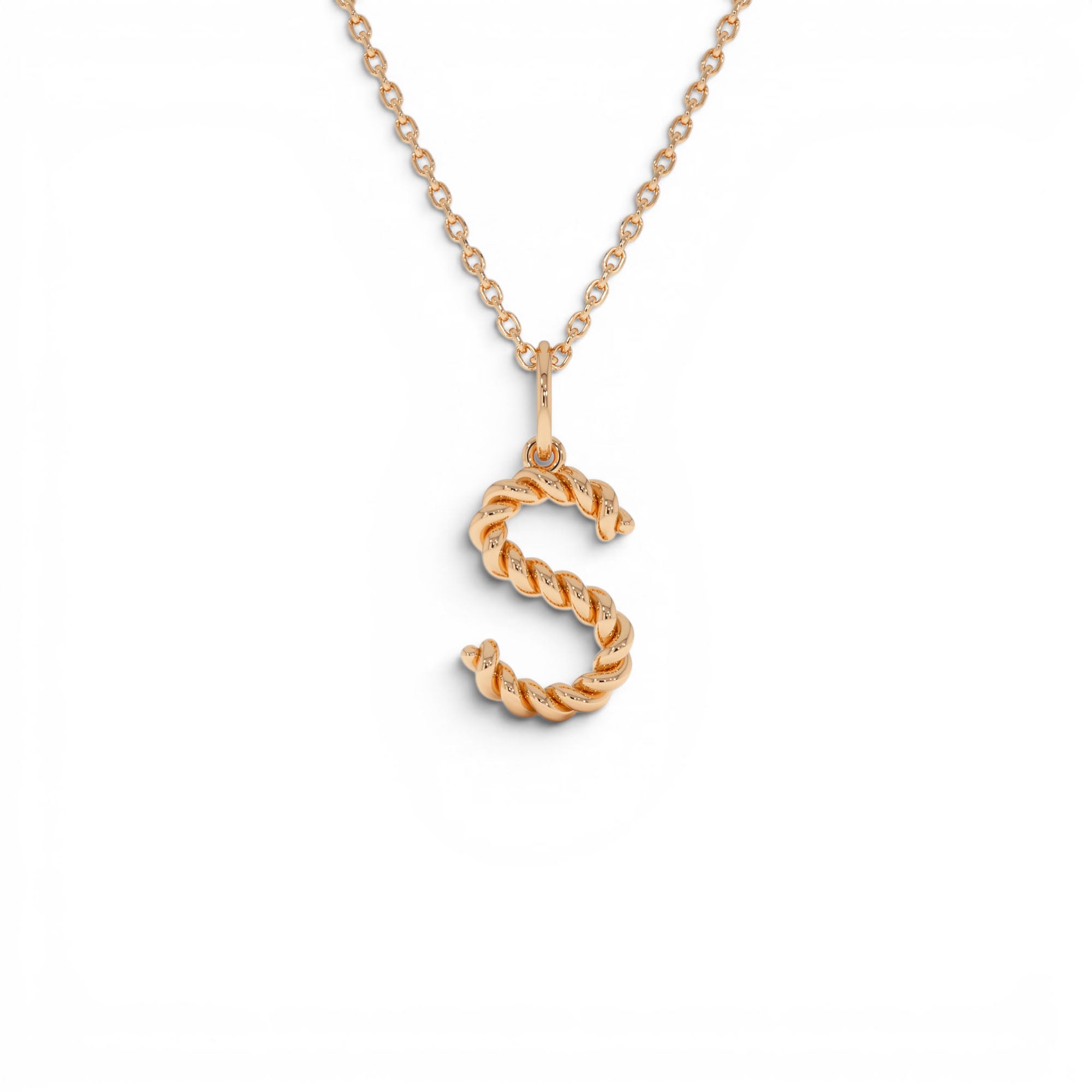 14K Rope Initial Pendant Necklace - view 2