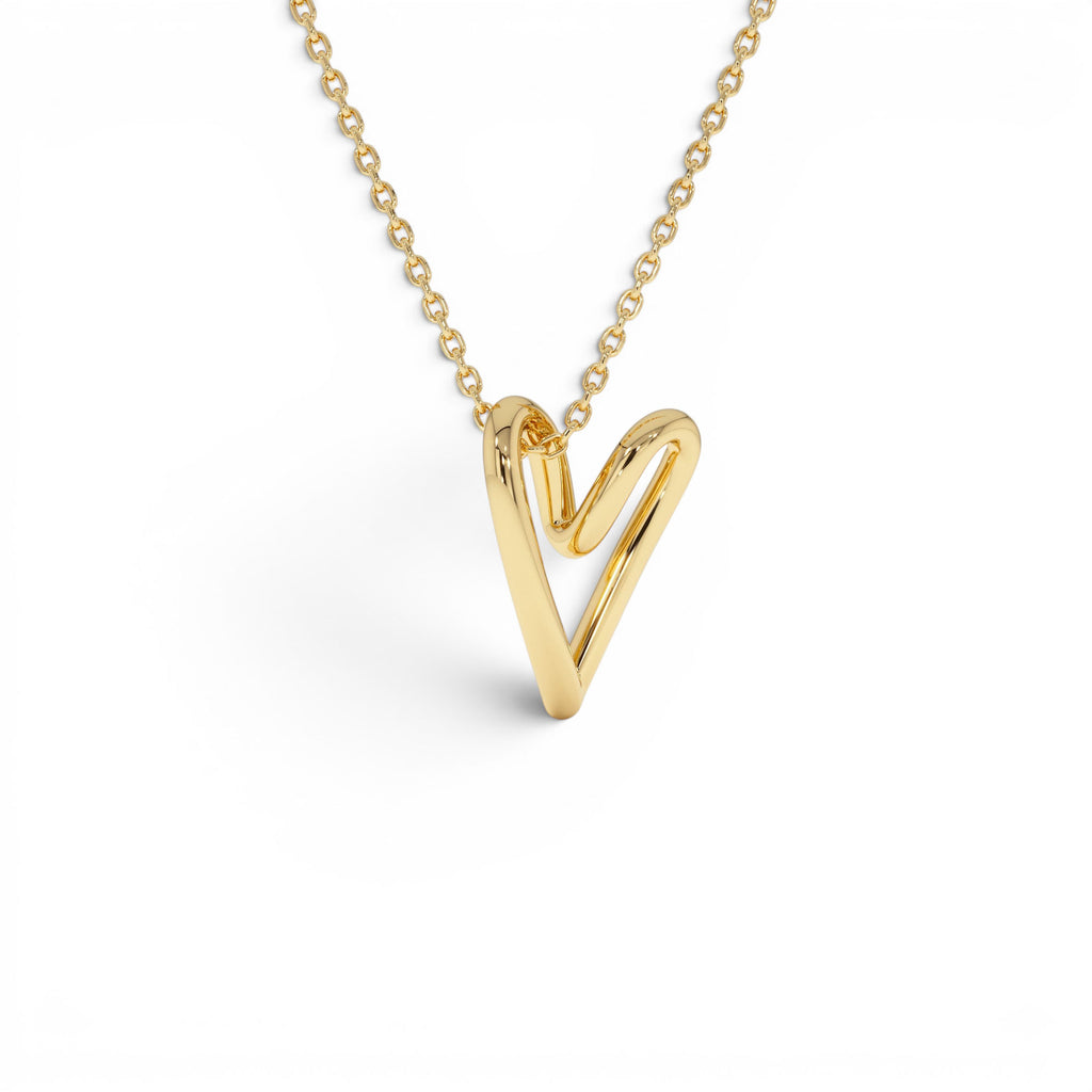 14K Gold Abstract Open Heart Pendant Necklace by Orlina Fine