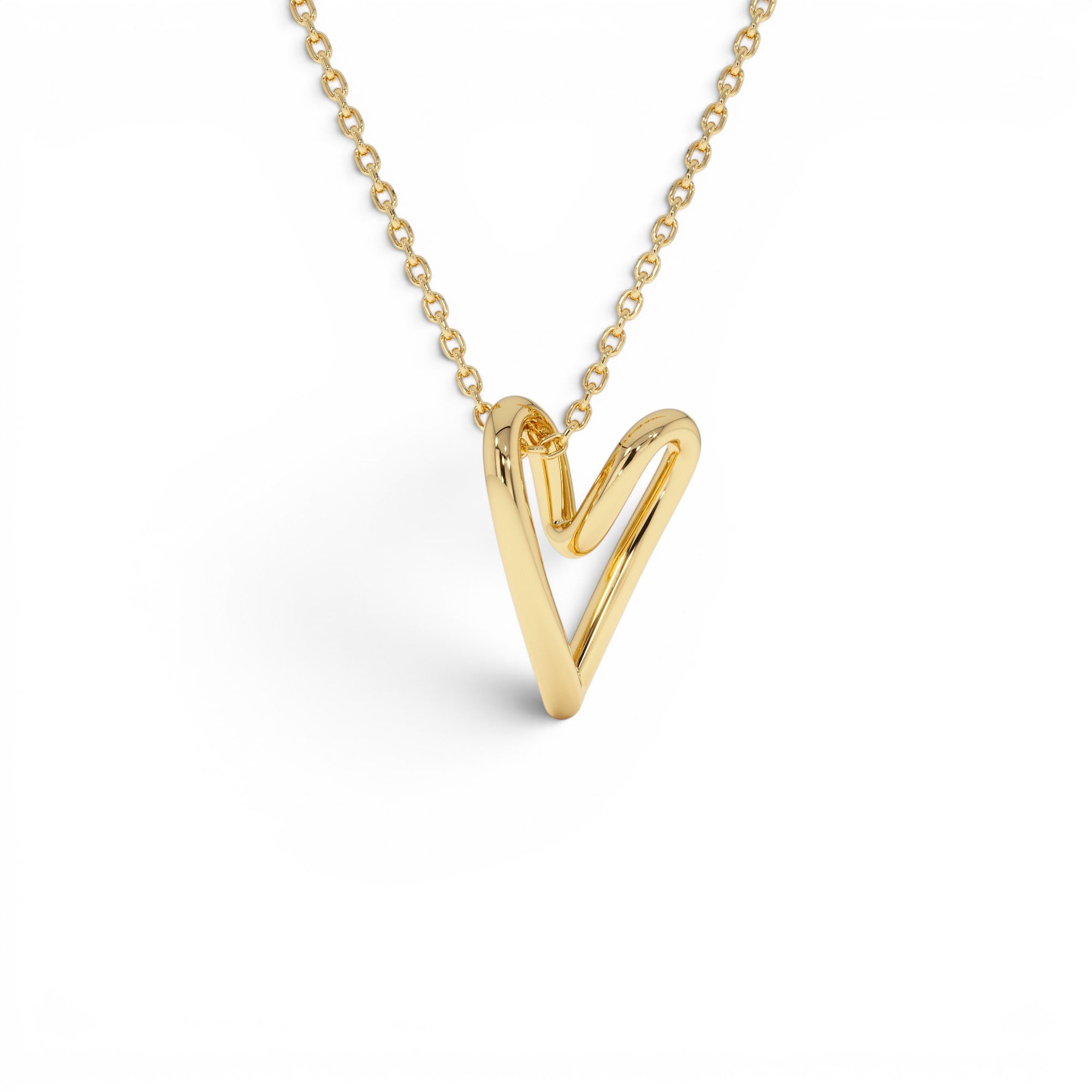 14K Gold Abstract Open Heart Pendant Necklace by Orlina Fine