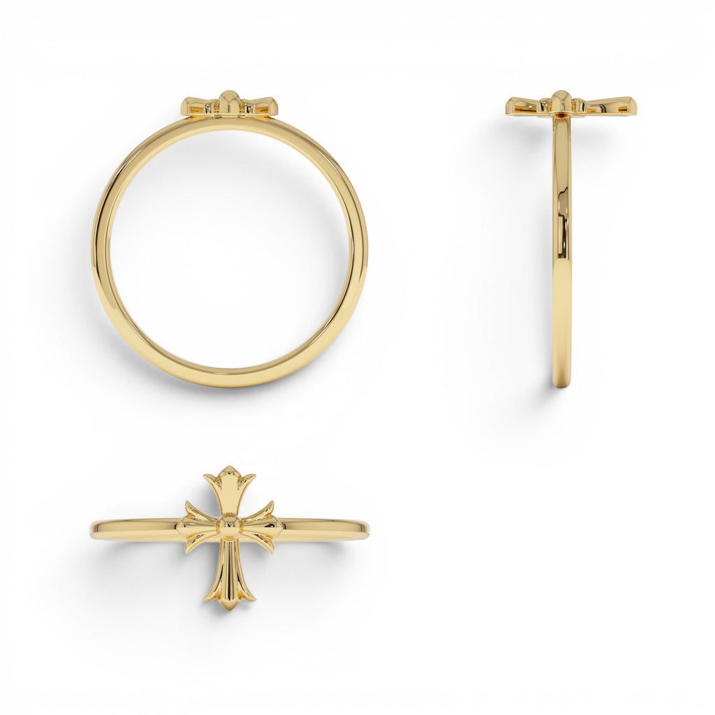 14K Cathedral Cross Band Ring - view 5