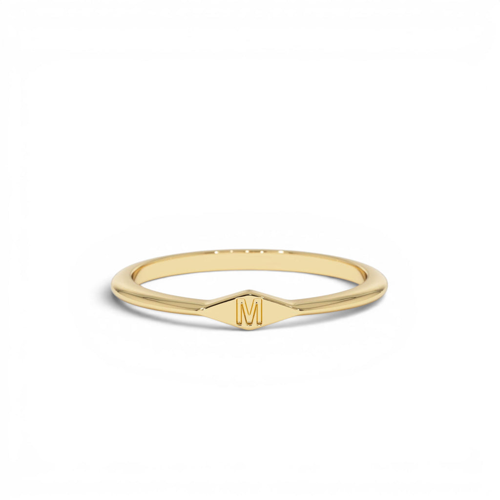 14K Gold Diamond Shape Initial Ring by Orlina Fine